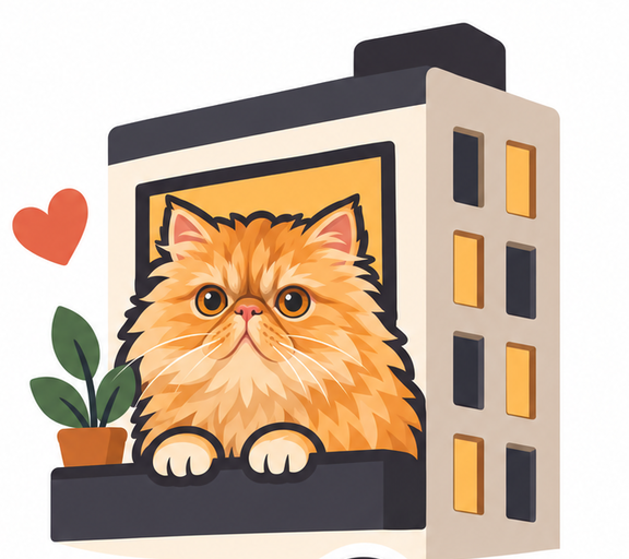 Logomarca do Meu Gato no Ap com gato em janela de apartamento